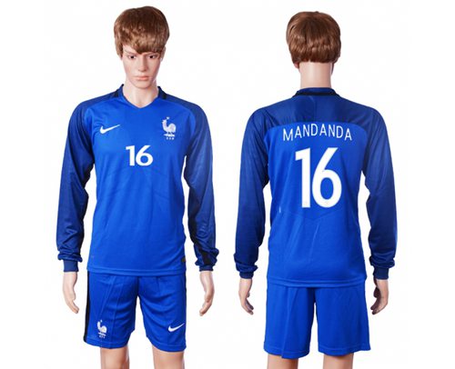 France #16 Mandanda Home Long Sleeves Soccer Country Jersey